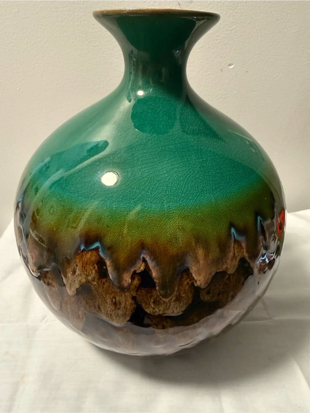 Green and Brown Ceramic Decorative Vase 12”